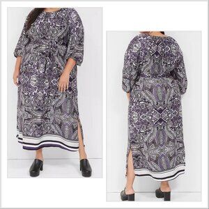 Lane Bryant 3/4 Sleeve Belted Paisley Print Dress Women’s PLUS SIZE 28 Boho NWT